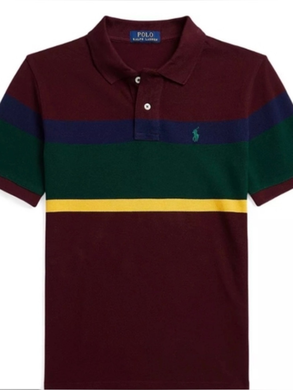 Ralph Lauren Maroon Polo with Navy, Green & Yellow Stripes kids 2 y